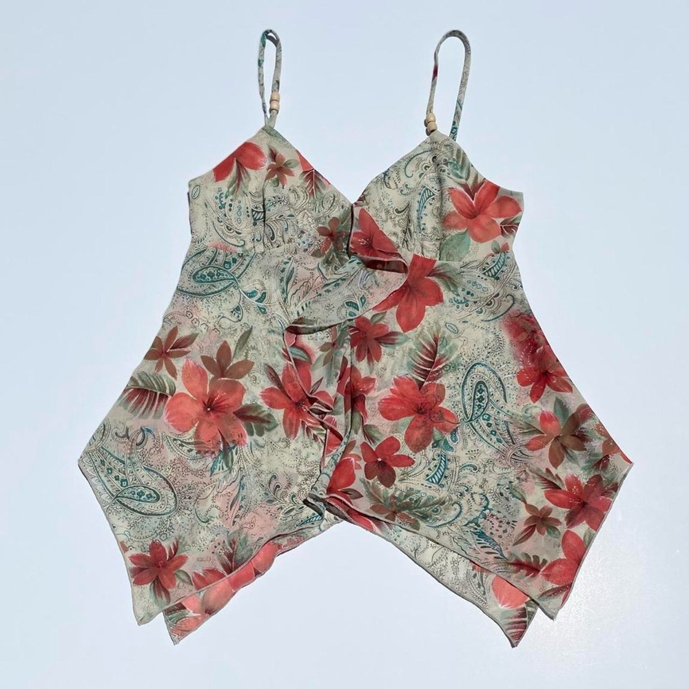 Vintage Ally B. floral print sheer fairy handkerchief strap top Women's Medium